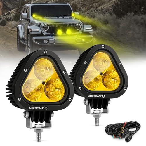 Auxbeam 4 Inch LED Led Pods, Amber Offroad Light 9000LM 90W Yellow Fog Lights Spot Flood Combo LED Driving Ditch Light Universal Auxiliary Lights for Jeep Truck ATV UTV Golden Yellow