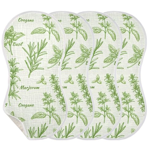 J JOYSAY Basil Rosemary Herbs Beige Baby Burp Cloths for Boys Girls Large 22''x11'' Cotton 4 Layer Baby Washcloth for Infant Drool one sizex4