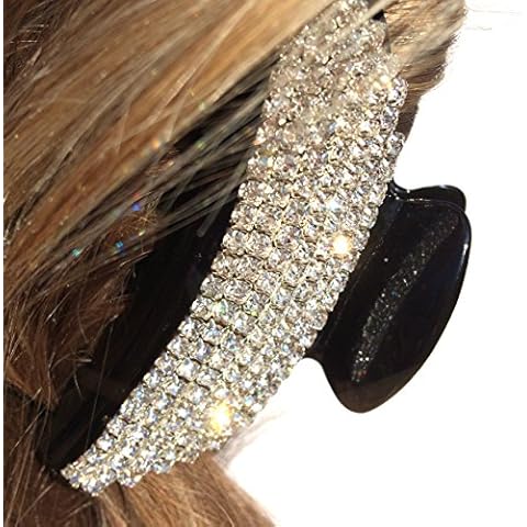 Black Diamante Hair Claw Clip Crystal Hair Jaw for Long and Medium Length Hair by QueenMee Cover