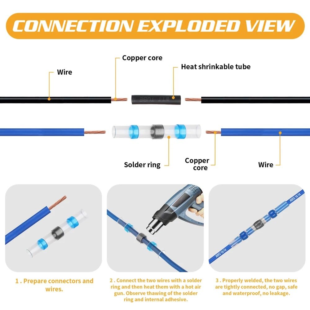 430 Stück Heizschrumpfverbinder Kabelhülsen wasserdicht Lötdraht Seal Wire Connectors Insulated Marine Insulated Solder Connector