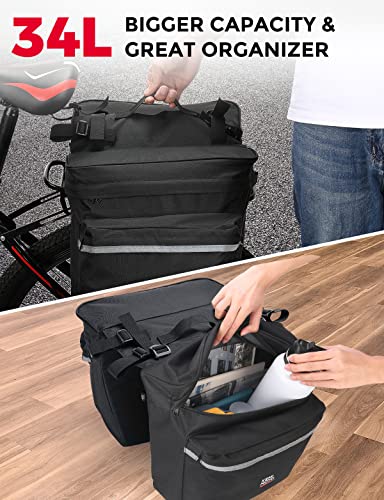 KEMIMOTO Bike Bag Accessories Panniers for Bicycle Rear Rack Bag Upgraded 34L Capacity Storage Saddle Bag Water Resistant Mountain Road Electric Bike Trunk 6 inches Bike Rack Black - Image 3