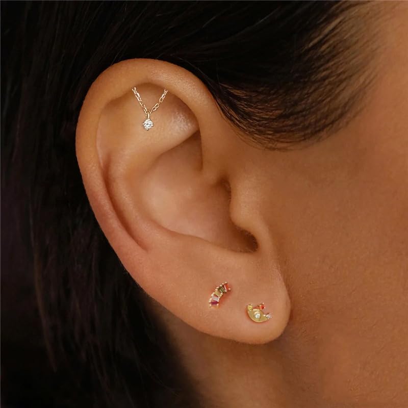 2PC 6PC Gold Earring Set for Women Titanium Flat Back Earring Small Helix Piercing Earrings - Image 3