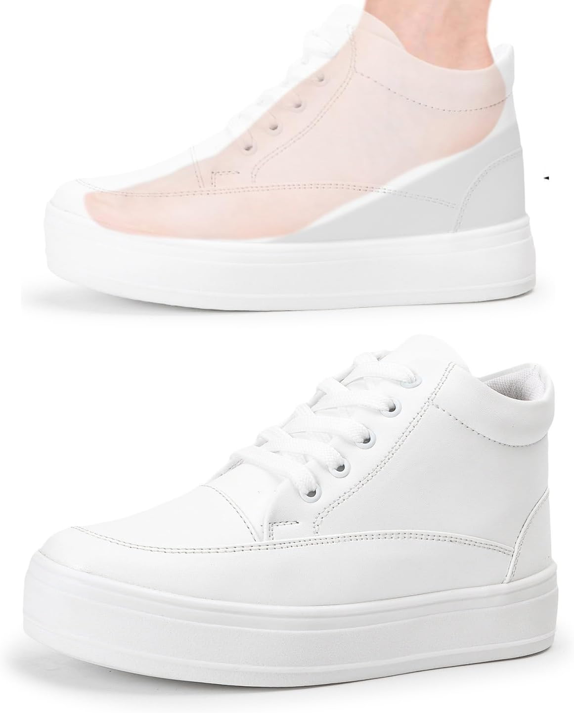 Vendoz Women Hidden Heels White Shoes - 3 Inch Height Increase