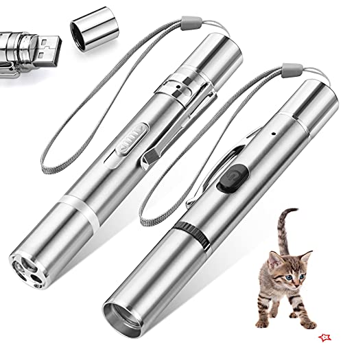 2 Pack Laser Pointer Cat Toys for Indoor Cats - Red & Green Cat Laser Pointer, Cat Laser Toy Rechargeable, Interactive Kitten Toys with 3 Modes and 10 Patterns