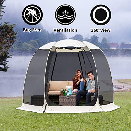 Leedor Gazebos for Patios Screen House Room 6-8 Person Canopy Mosquito Net Camping Tent Dining Pop Up Sun Shade Shelter Mesh Walls Not Waterproof Beige,10'x10' - Thumbnail 5