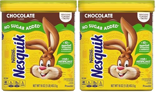 NESTLE NESQUIK No Sugar Added Chocolate Flavored Powder 16 oz. Canister (Pack of 2)