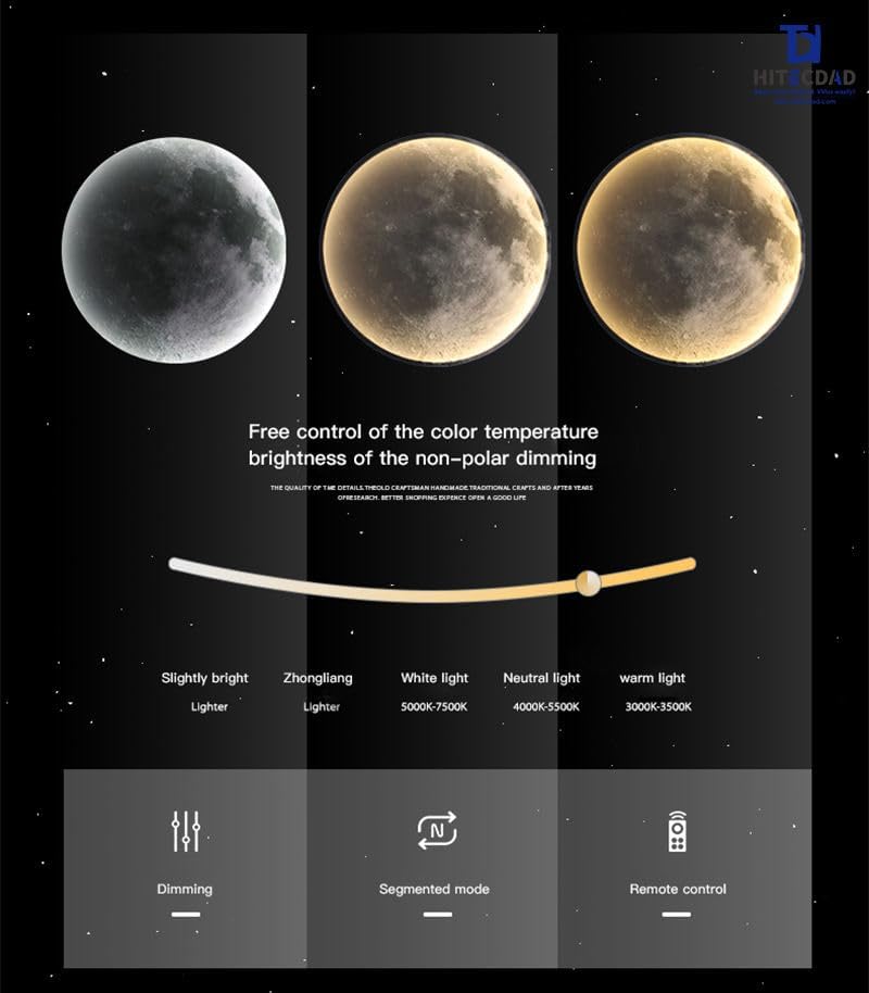 Image of One94Store 3D Moon LED Wall Lamp with Remote Control | 3 Color Changing Modern Wall & Ceiling Light | Art Deco Indoor Wall Sconce for Living Room, Bedroom, Hallway | Corded Electric 400MM