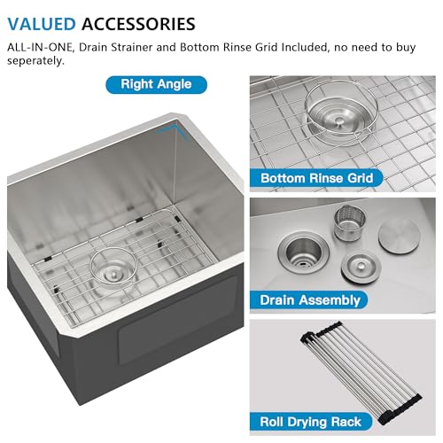 Image of 21 Undermount Laundry Sink - Fulorni 21 inchx18 inch Laundry Room Utility Tub Sink Under Counter 16 Gauge 304 Stainless Steel 12 Inch Deep Single Bowl Basin