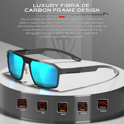 ATTCL Rectangular Men's Sunglasses Polarized UV Protection CarbonTX Sunglass for Driving, Fishing, Travel, Mens Shades2