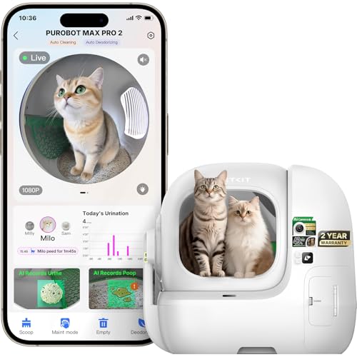 Image of PETKIT Purobot Max Pro 2 Cat's Facial Recognition AI-Camera Automatic Cat Litter Box, Extra Large Opening 210 Wide Angle, 5G WiFi App Control Self Cleaning Litter Box, Odor-Free & Integration Safety