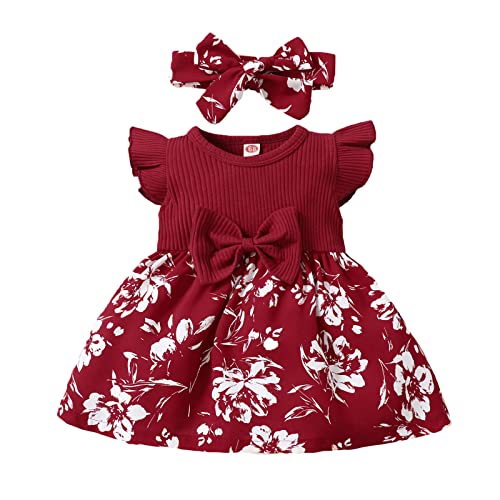 Eleganti Vestito Neonata wojonifuliy01, Abiti Principessa Bambini Festa Compleanno Vestitino Neonata Bimba Vestitino Dress Bimba Estivo (Red, 18-24 Months)