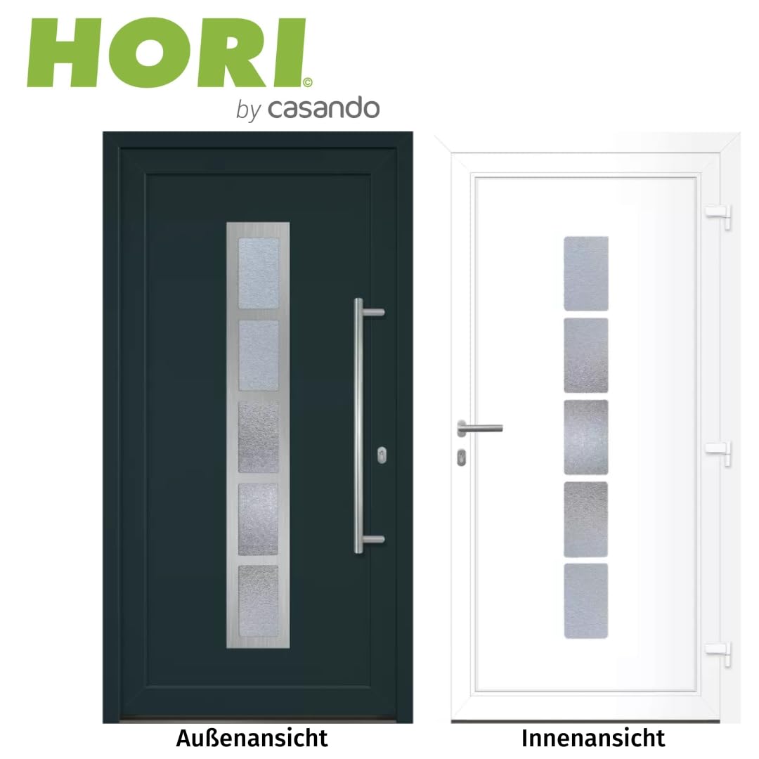 HORI Haustür Eingangstür Komplettset – Robuste Hauseingangstür mit moderner Optik, hoher Wärmedämmung & Sicherheit, Farbe: anthrazit (innen weiß) - DIN links - Modell: Frame - 198 x 98 cm