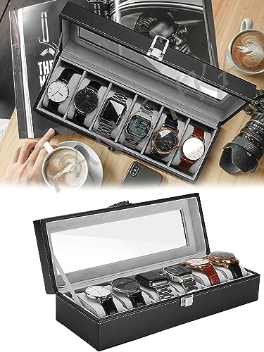 PANISHKA Watch Box Organizer 6 Slot Storage Holder and Display Collection with Transparent Glass Lid Watch Organiser Storage Case for Men and Women Birthday Presents (multicolor)
