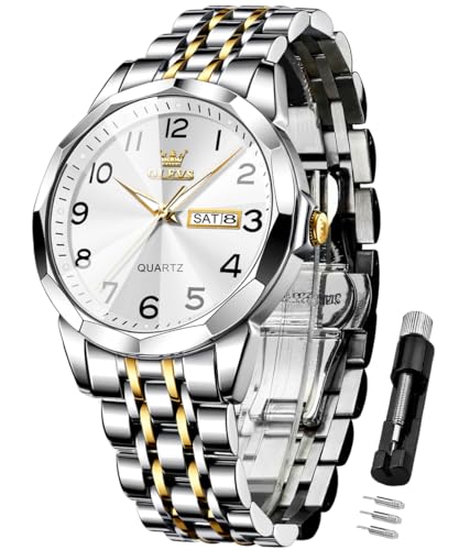 Image of OLEVS Watch for Men Luxury Dress Analog Quartz Stainless Steel Waterproof Luminous Date Business Two Tone Casual Wrist Watch