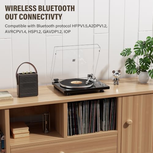 Image of Belt Drive Turntable for Vinyl Record Player and Bluetooth Output Control | No Built-in Speakers,Magnetic Cartridge,Built-in Phono Preamp,USB Digital Output,33 /45 RPM,High-Gloss Wood Design