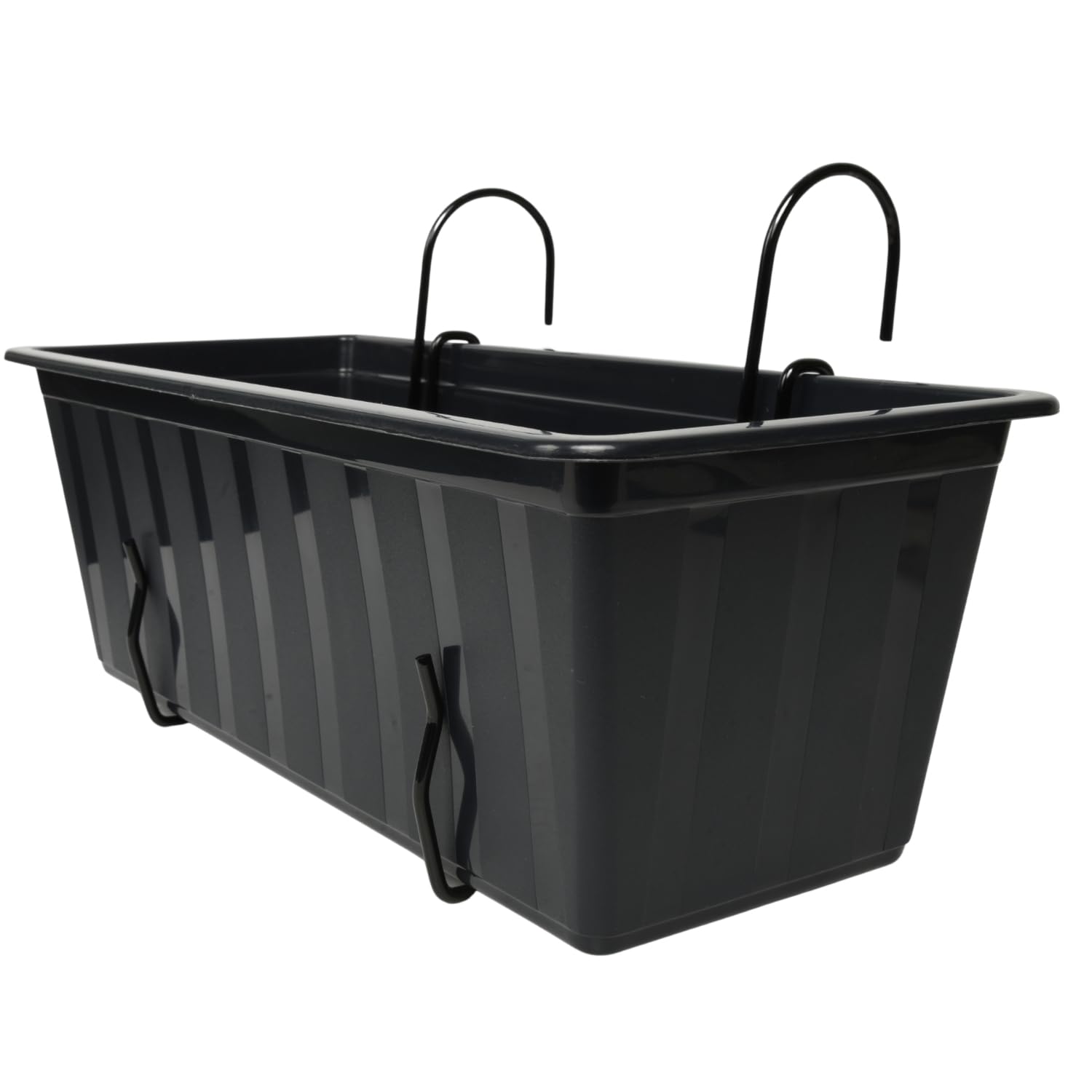 Hanging Balcony Planter Box with Hooks – Long Plastic Flower Pot for Railings & Fences, Weather-Resistant Outdoor Garden & Indoor Use (Anthracite, L40cm x W18cm x H14cm)