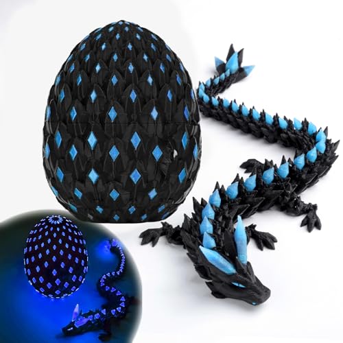 Funtigee 3D Printed Dragon Eggs Mystery with Dragon Inside Glow in The Dark Articulated Animals Fidget Toy Crystal 3D Printed Easter Dragon Eggs for Kids Boys Girls Home Decor Blue