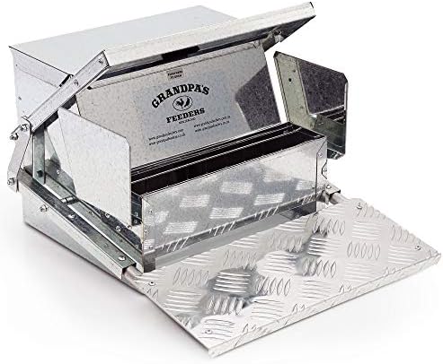 Grandpa's Feeders Automatic Chicken Feeder - Large Size for 12 Chickens for 10 Days (40lb Feed) Long Lasting Galvanized Steel Poultry Feeders - Rat Proof & No Spill with Weatherproof Lid