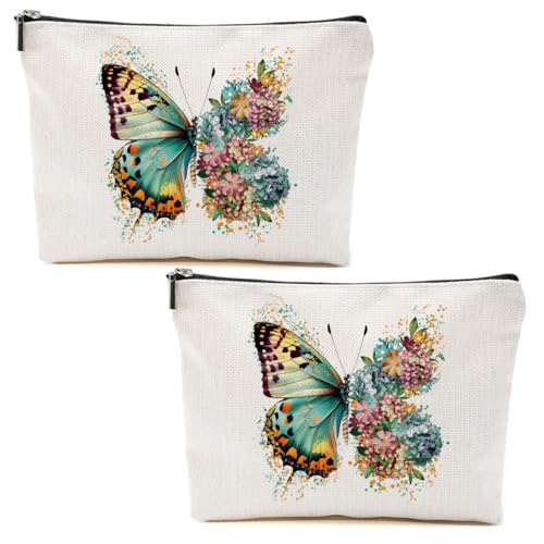 CSHVJ 2pcs Aesthetic Butterfly Floral Makeup Bag Flowers Butterfly Gifts Cosmetic Bags for Women Girls, Aesthetic Zipper Pouch Travel Toiletry Bag Friend Gifts for Sisters Bestie