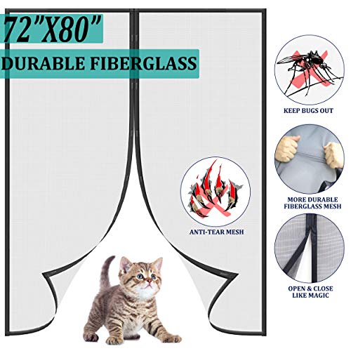 Magnetic Retractable Screen Door 72"x 80",Reinforced Fiberglass French Door Mesh Curtain,and Full Frame