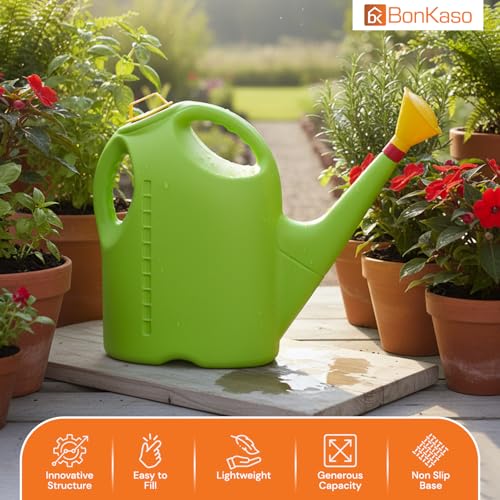 Image of BonKaso 10L Plastic Watering Can for Plants | Durable Garden Water Can with Sprinkler Cap | Easy Grip Handle & Gentle Spray | Ideal for Indoor, Outdoor, Terrace & Kitchen Gardening Water Spray (Green)