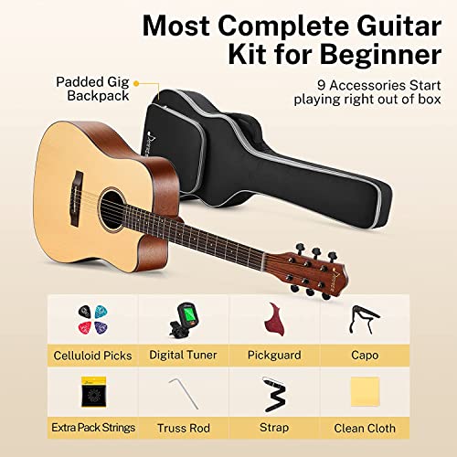 Donner Guitare Acoustique 4/4 Adulte Guitare Folk 41 Pouces Guitare Kit pour Adulte Débutant avec Accordeur Sac Corde(DAG-1C) - Les Beatles, Paul McCartney, John Lennon, RIngo Starr, George Harrison Donner Guitare Acoustique 4/4 Adulte Guitare Folk 41 Pouces Guitare Kit pour Adulte Débutant avec Accordeur Sac Corde(DAG-1C) – Image 4