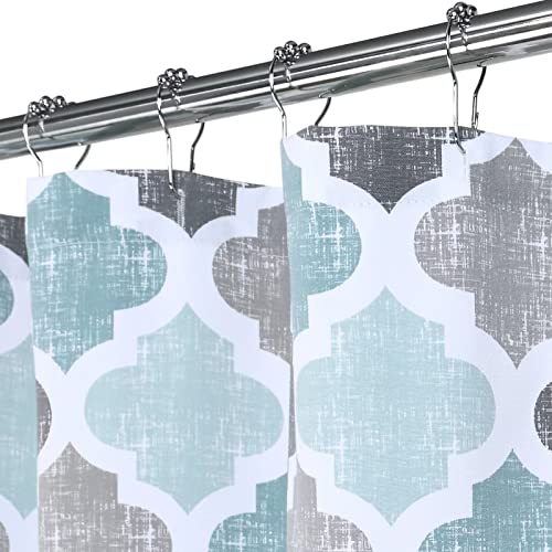 Glowsol Moroccan Pattern Shower Curtain For Bathroom Bathtub, Quatrefoil Trellis Design Shower Stall Curtain 96 Inches Long Shower Curtain, Light Teal/Grey #TOP4