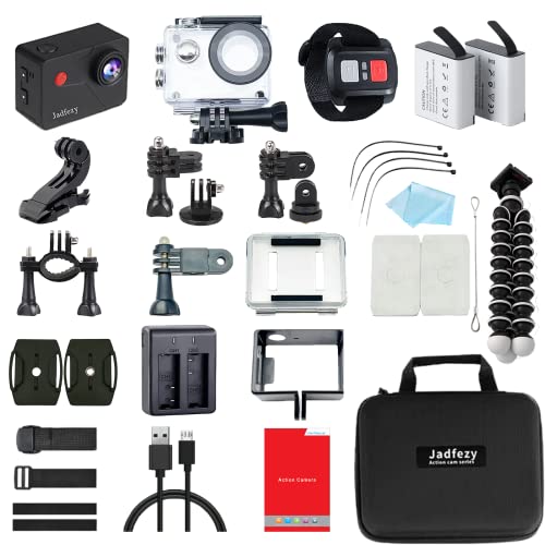 Jadfezy Action Camera 4K With Wifi, Remote Control, Sports Camera With Charger And 2×1350 Mah Batteries, 30M/98Ft Waterproof Camera Mounting Accessories For Helmet And Bicycle Etc. (4K 30Fps) #TOP6