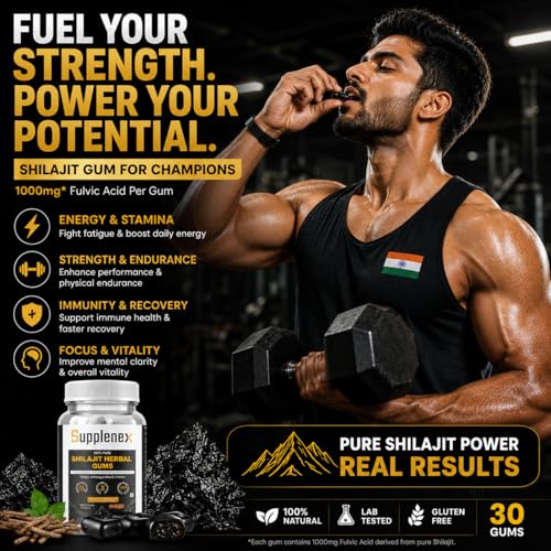 Image of Himalayan Shilajit Gums (1.5g Shilajit and 1000mg Fulvic Acid Per Gum) with KSM-66 Ashwagandha, No Added Sugar, Energy, Stamina & Muscle Recovery Support 30 Gums for Daily Wellness