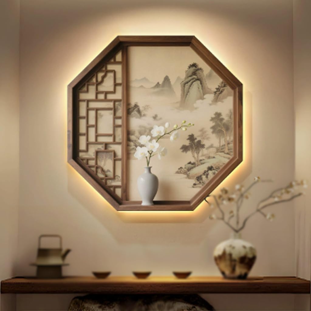 Weiwehome 3D LED Wall Art, Chinese Zen Landscape, Crystal Porcelain Decor