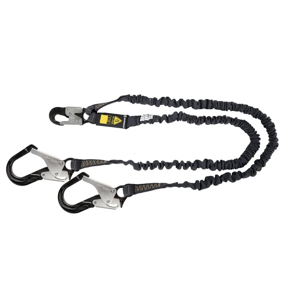 Safewaze 023-2104 - Arc Flash 6' Energy Absorbing Lanyard: Aramid, Dual Leg, Alu Rebar