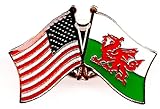 Pack of 3 Wales & US Crossed Double Flag Lapel Pins, Welsh & American Friendship Pin Badge