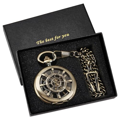 Image of Men's Mechanical Pocket Watch Black Rudder Pattern Double Open Hollow Roman Numerals Pocket Watch