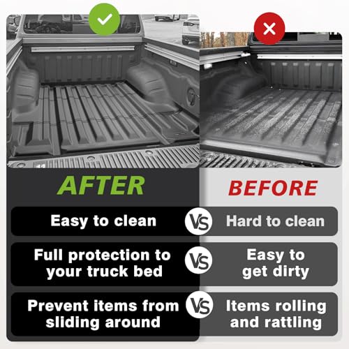 Image of TripleAliners Truck Mat Compatible with 2022-2026 Nissan Frontier Crew Cab 5FT Accessories, Truck Bed Mat Heavy Duty Custom Fit All Weather Protection TPE Pickup Liner