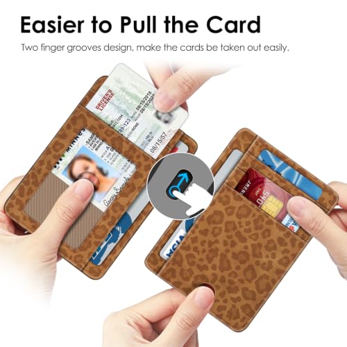 Image of FINTIE Slim Minimalist Front Pocket Wallet, RFID Blocking Credit Card Holder Card Cases with ID Window for Men Women (Leopard Print)