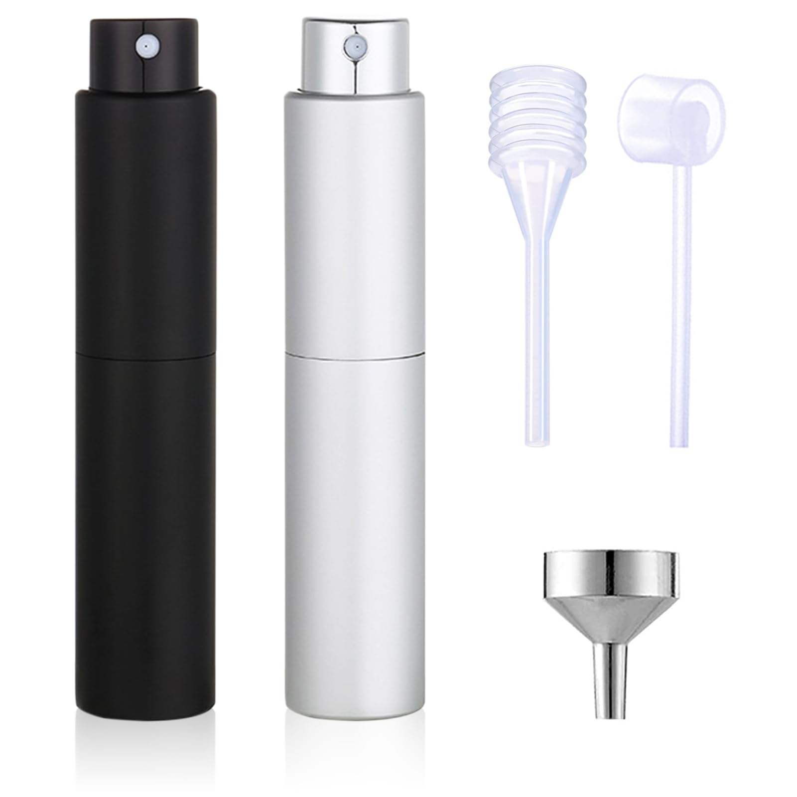 KAYZONMini Perfume Atomizer for Travel - Portable Refillable Spray Bottle Scent Pump Case Fragrance Empty Cologne Dispenser – 8ml Perfume Container Sprayer For Traveling Outdoor (Black, Silver)