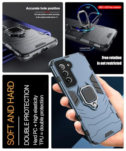 Image of WOW IMAGINE Shock Proof Back Case Mobile Cover for Samsung Galaxy S22 5G | Back Cover Case (Tough Armor | Hybrid PC + TPU | Ring Holder & in-Built Kickstand | Blue)