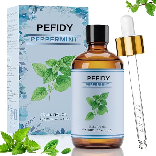 PEFIDY Huile Essentielle Menthe Poivrée 118ml – Huile Essentielle de Menthe 100% Naturelle – Idéale pour L'aromathérapie, Les Bougies Parfumées, les Diffuseurs, Les Lampes Parfumées