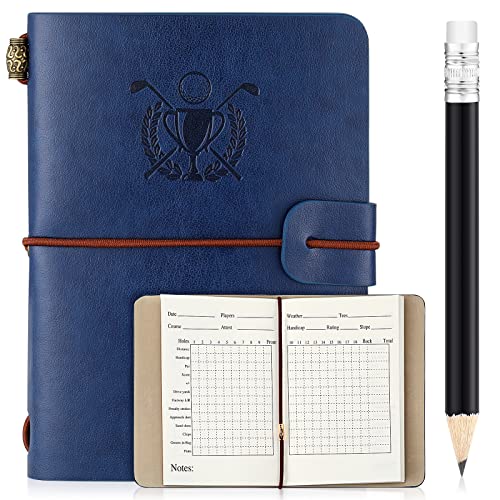 Yexiya Golf Scorecard Book with Pencil Leather Golf Journal Scorecard Holder Accessories Notebook Log Book Pocket Scorebook Gifts for Men Golfers, Sports and Outdoor Club Accessories(Dark Blue)
