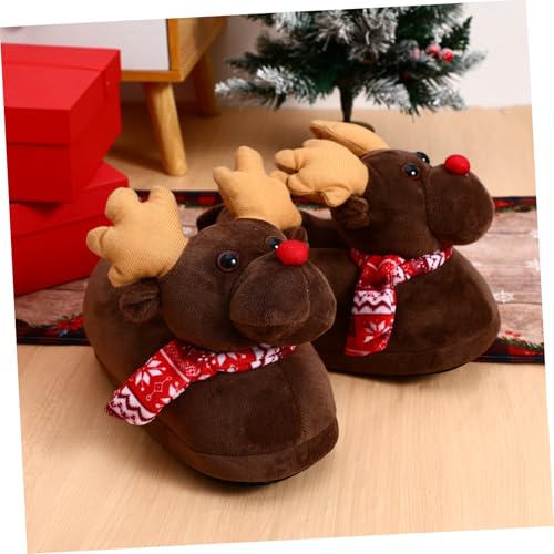 VALICLUD Christmas Fuzzy Slippers Reindeer House Shoes Memory Foam Animal Floor Slipper Boots Cozy Warm Fur Lining House Boots for Women Men Size 35-39 Light Brown3