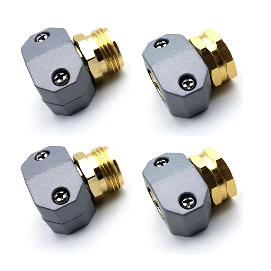 4 Pack Heavy Duty Garden Hose Repair Fittings, Aluminum Mender Female Male Hose Repair Coupler Connector with Clamp, Fits All 3/4 Inch or 5/8 Inch