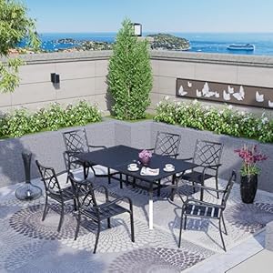SOLAURA Outdoor Dining Table 60 x 38 Patio Metal Steel Slat Table for 6 Person with 157 Umbrella Hole for Gardens or Backyards Black