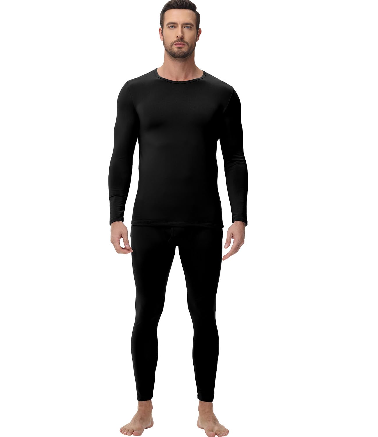 Men's Long Johns Thermal Underwear Set Light Fleece Lined Base Layer Long Sleeve Top and Bottom