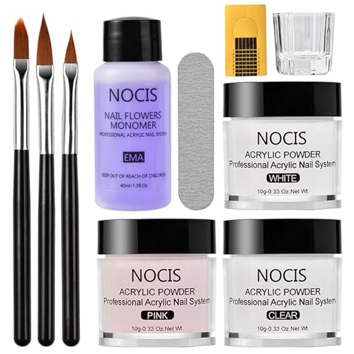 Aumotop Bestes Acryl-Nagelverlängerungs-Schnitzset mit EMA-Acrylflüssigkeit, Ideal für Acrylnägel-Heimwerken und Nagelstudio, 3-Farben-Acrylpulver