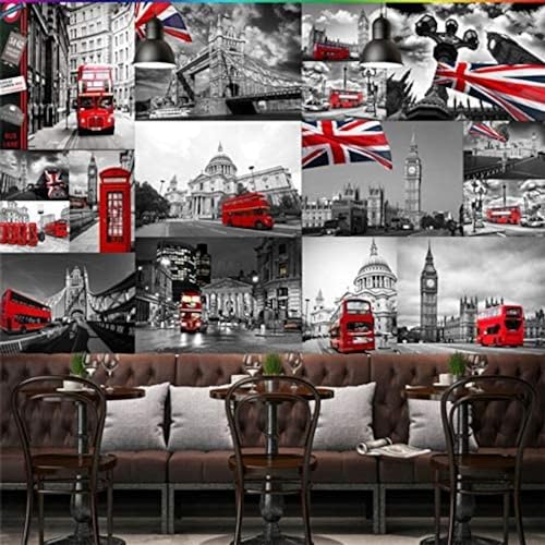 XLMING Fond D’Écran 3D Fond D’Écran London Style Scène De Rue Londres Anglais Bus Deck Carriage Wallpaper-150cm×105cm