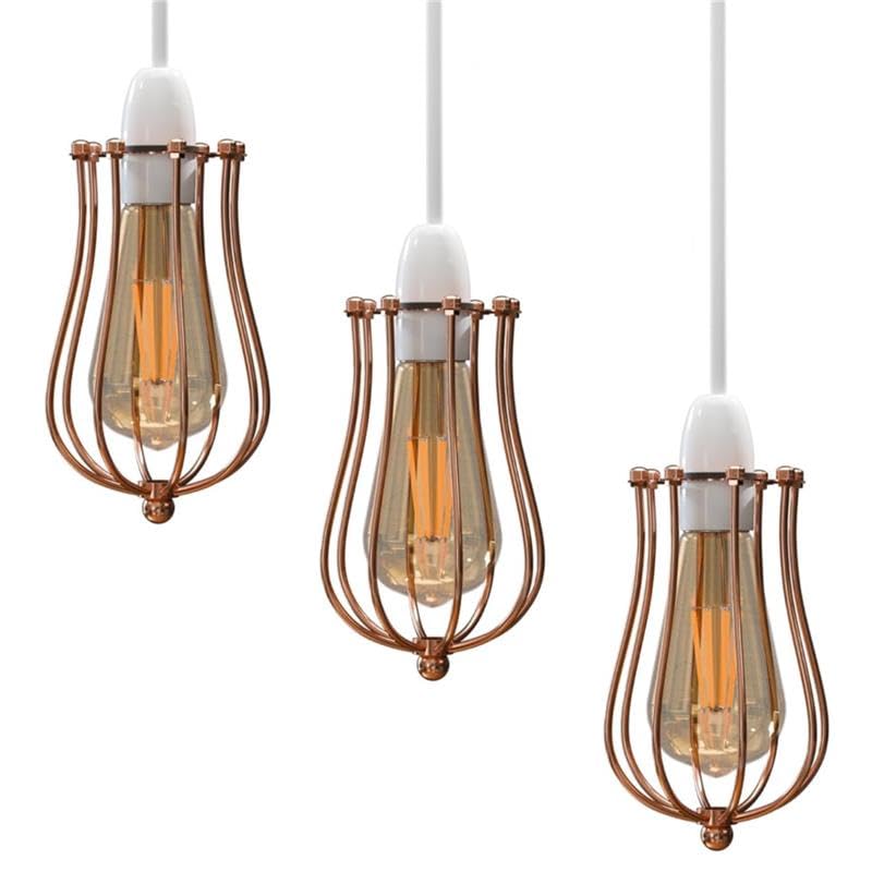 DC VOLTAGE Modern 3 Pack Pendant Light Metal Balloon Wire Cage E27 Bulb Base Easy Fit Hanging Ceiling Lamp Shade Ideal for Kitchen Living Room Hallway Bar Coffee Shop Hotels