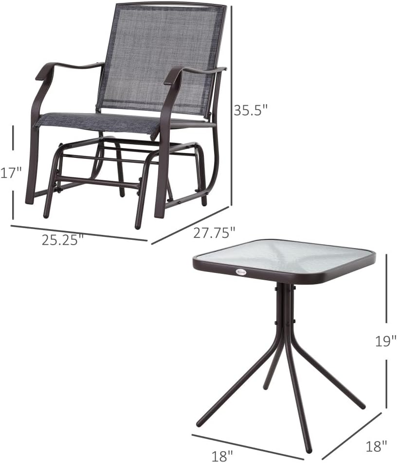 Outdoor Glider Chair Set with Coffee Table for Backyard and Patio Use