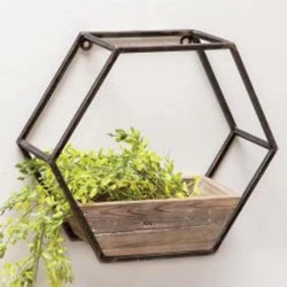 CWI Wood & Metal Hexagon Wall Planter