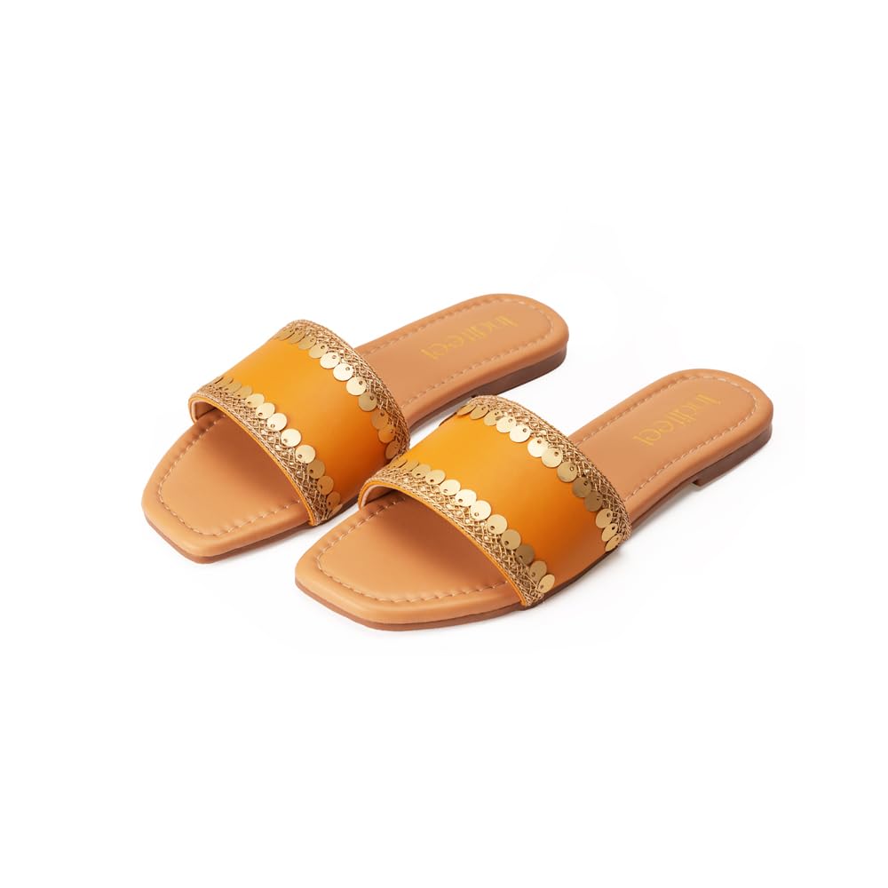 Indifeet Flats for Women Womens Stylish Flat Chappals Sandal Woman Latest Footwear Chapal Sandals Ladies Fancy Design Slippers Female Open Toe Trendy Foot Wear Girls Best Strap Slipper Yellow (B0D2K9DFKY) Amazon Price History, Amazon Price Tracker