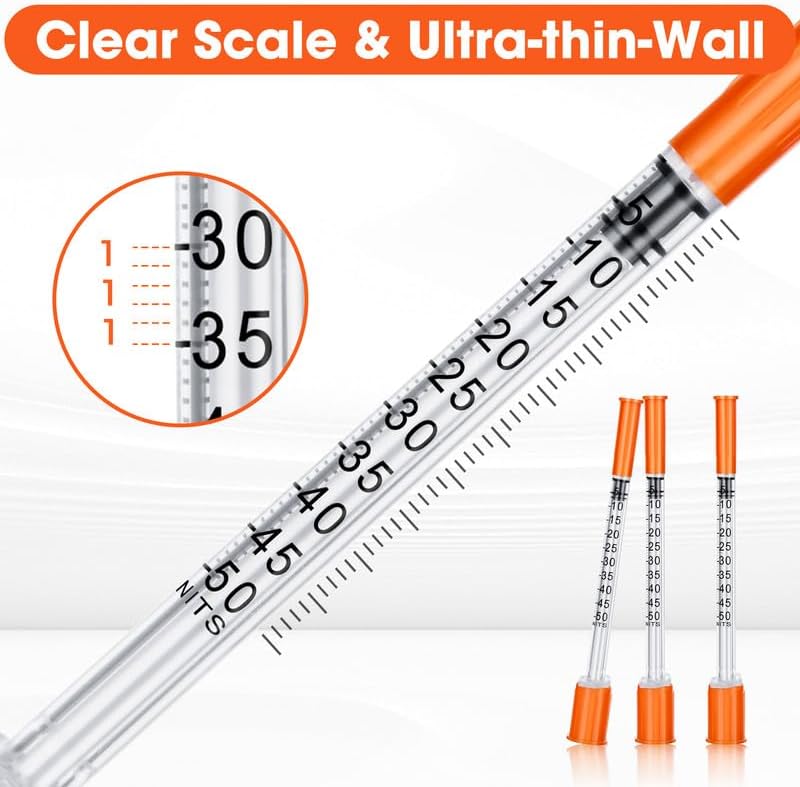 U-100 0.5mL Syringe 29G 1/2 inch, 0.5cc Syringes for Lab Supplies Dispensing Supplies, Individually Wrapped, 100 Pack